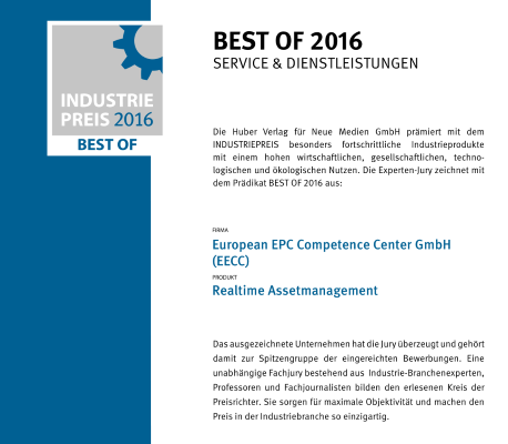 Zertifikat Best Of Industriepreis 2016